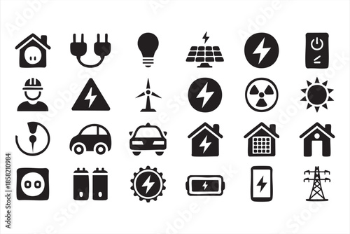 Solar and Electric Power Icons for Energy Systems UI