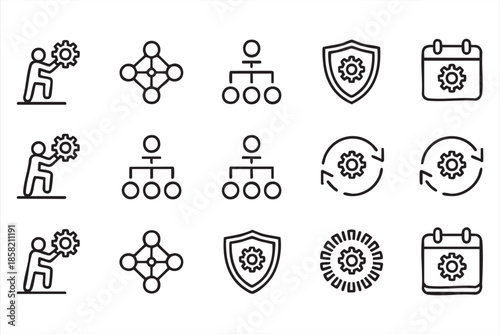 Process Management Line Icons for Workflow and Automation Systems