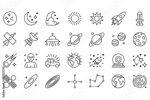 Space Science Line Icons for Astronomy Platforms and Branding