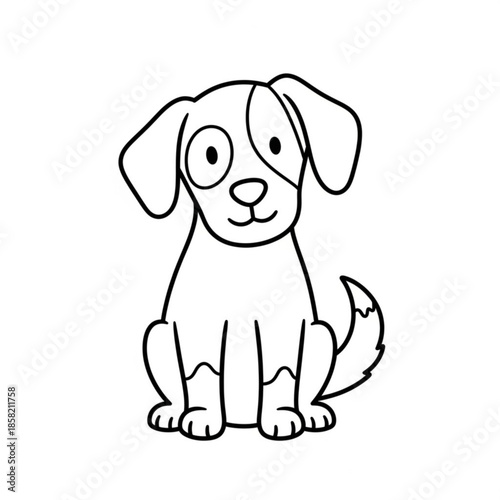 A cute cartoon illustration of a happy brown puppy character chewing a bone, featuring a cheerful smile and wagging tail in a fun vector art design of a domestic pet animal