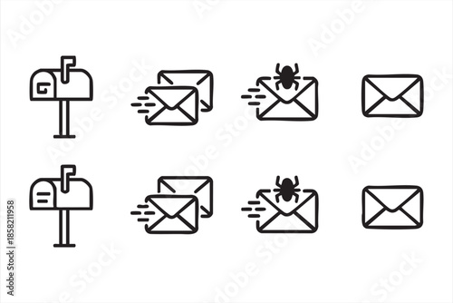 Email and Mail Outline Icons for Inbox Security and Message Control