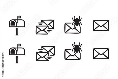 Mail and Messaging Outline Icons for Cybersecurity and Alerts