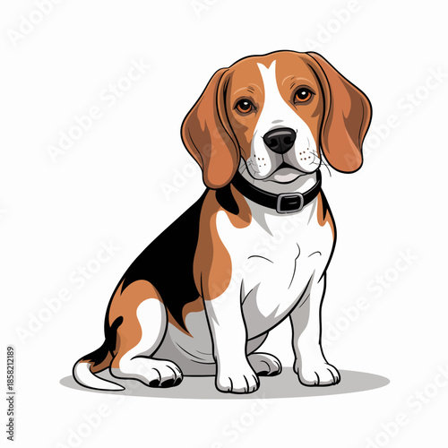 This charming illustration features a beagle sitting gracefully, showcasing its distinctive tricolor coat, blending cuteness and warmth, a true representation of canine companionship.