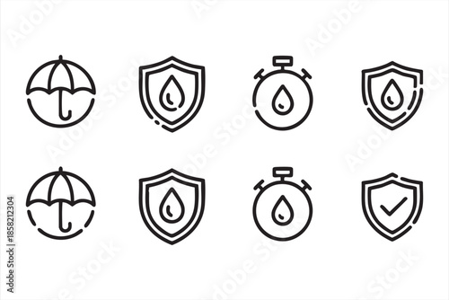 Moisture Resistance Icons for Safety Standards and Warranty Graphics