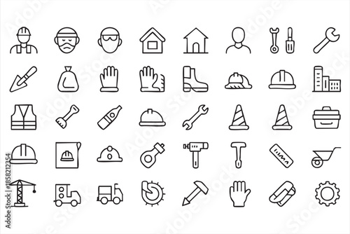 Industrial Construction Tool Icons for Labor and Maintenance Systems