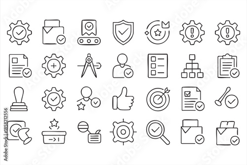 Quality Control Workflow Icons for Business Approval and Compliance Systems