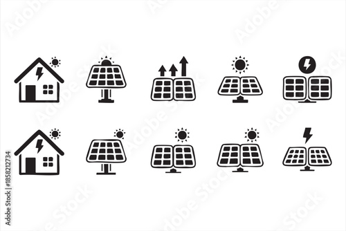 Photovoltaic Solar Icons for Sustainable Electricity Concepts