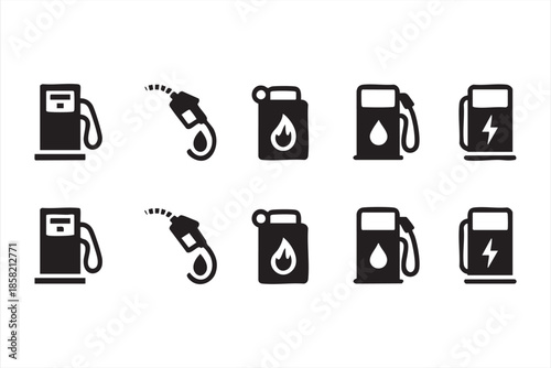 Fuel and Energy Station Icons for Gasoline and Electric Charging
