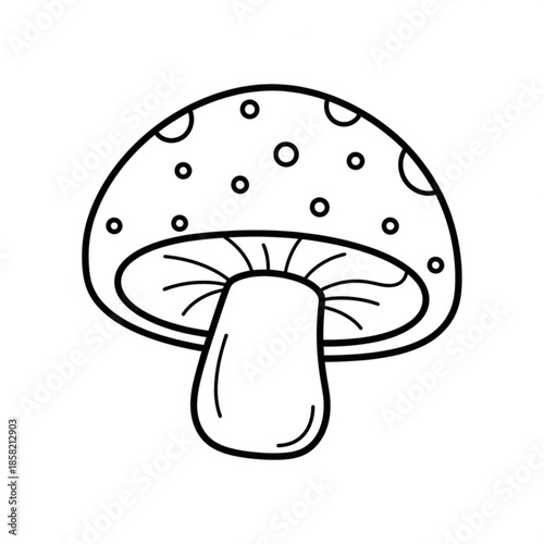 A vibrant red amanita mushroom vector illustration featuring a cartoon toadstool with a white-spotted cap growing in the forest grass during autumn