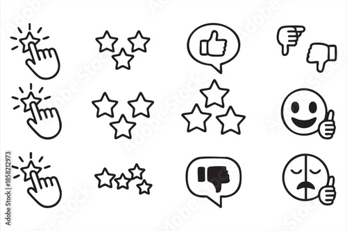 Rating and Review Interaction Icons for App and Web Interfaces