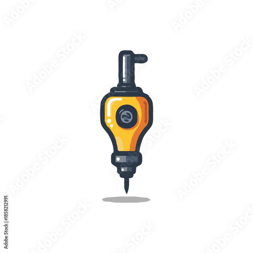 Stylized industrial jackhammer illustration conveys mechanical process in construction and