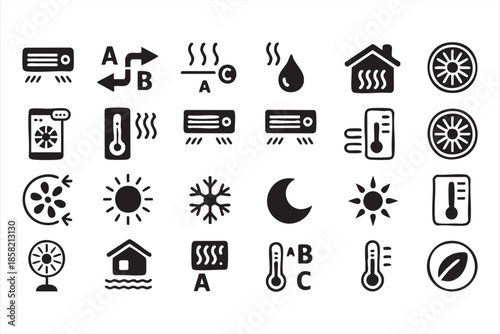 Heating and Cooling Icons for HVAC Equipment and Climate Regulation