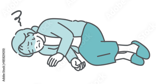 意識を失って倒れている高齢女性のイラスト（失神・転倒・急病）