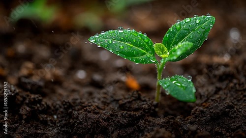 Sapling thrives vibrant amidst moist soil