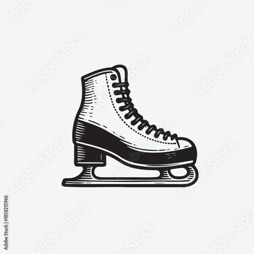  black and white ice skate on white background with detailed laces