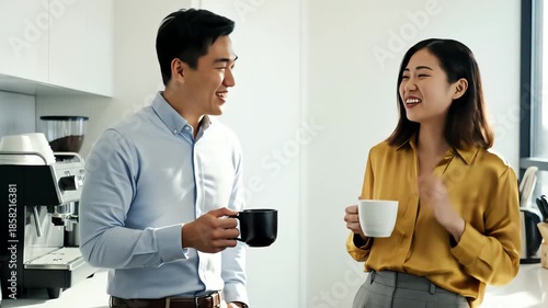 Colleagues Chatting Over Coffee in Modern Office Pantry – AI Generated
