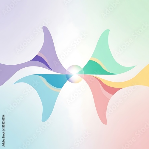 Colorful Abstract Shapes with Central Luminous Sphere Illustration.