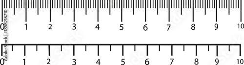 Clean metric ruler vector illustration with precise numeric scale and clear measurement markings, designed for education materials, technical drawings, engineering projects, printable resources, schoo