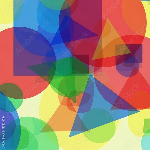 Colorful Geometric Shapes Overlapping Abstract Background Design.