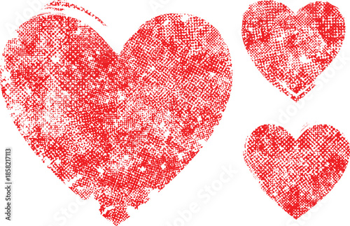 Heart shapes set . Minimal art design . Noise destroyed heart logo . Trendy defect error shapes . Glitched hearts.Broken effect . Grunge texture . Distress effect .vector