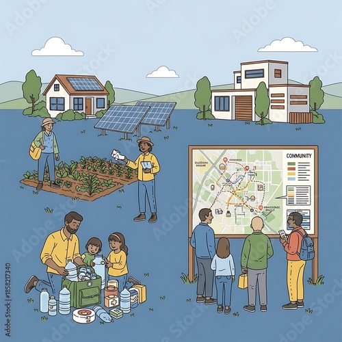 Community Preparedness and Sustainability Illustration for Climate Change.