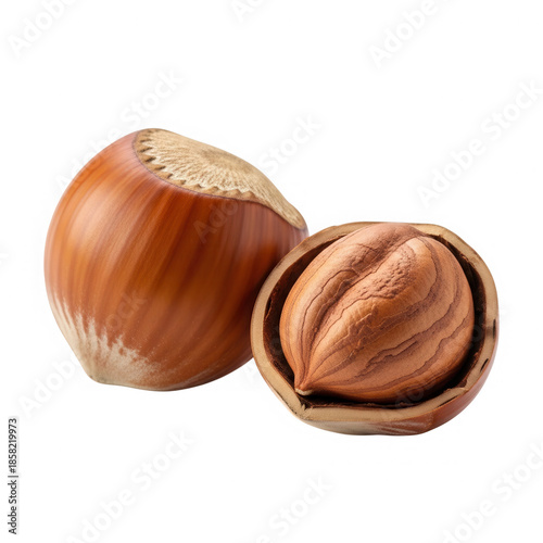 Single hazelnut and its shell
