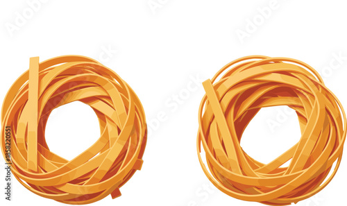 Raw Italian pasta nests isolated on white background, traditional tagliatelle fettuccine noodles vector illustration