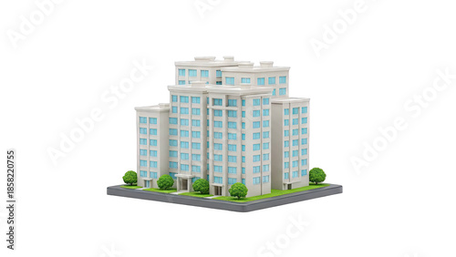 Miniature Apartment Building on White Background