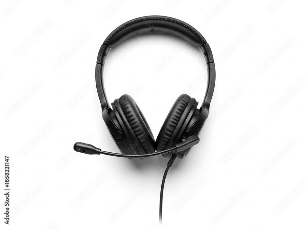 Fototapeta premium Black headset with microphone isolated on white background