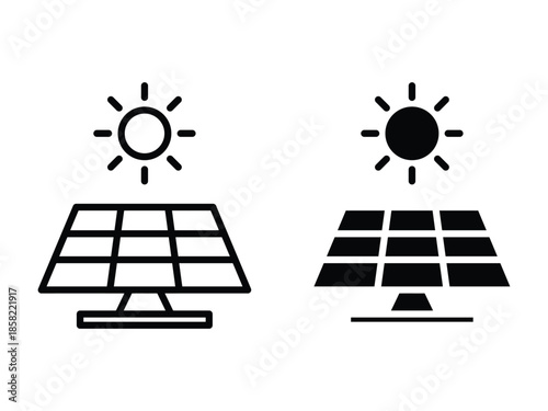 Solar Panel Icon with Sun. Renewable Energy Vector