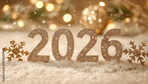 2026 concept with 3d glitter. Merry Christmas and Happy New Year 2026 greeting card., banner, background