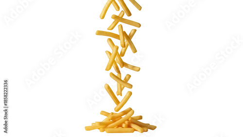 Fotografie Falling french fries isolated PNG on transparent background, golden crispy potat