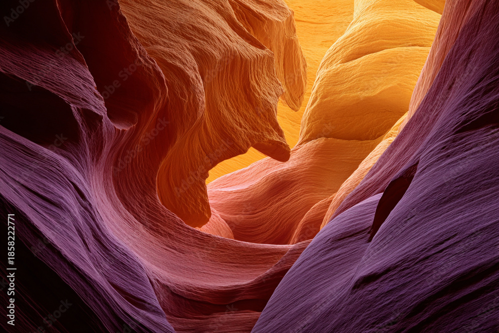 Obraz premium Abstract Smooth Sandstone Rock Formations in Vibrant Orange and Purple Tones