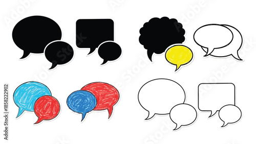 Collection of diverse speech bubbles and thought balloons in different styles