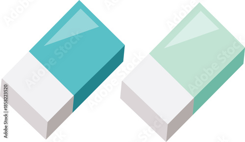 Vector illustration of blue and green erasers for school and office stationery design