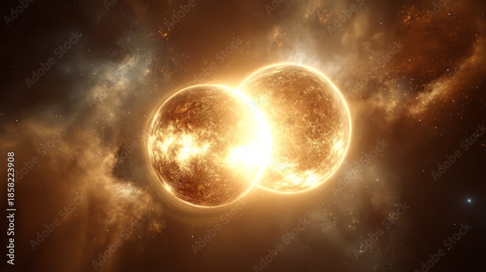 Fototapeta premium Two Suns Colliding in Deep Space Explosion