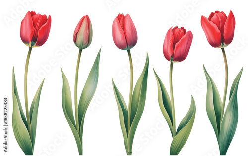 Classic red tulip botanical set painted in soft watercolor style.