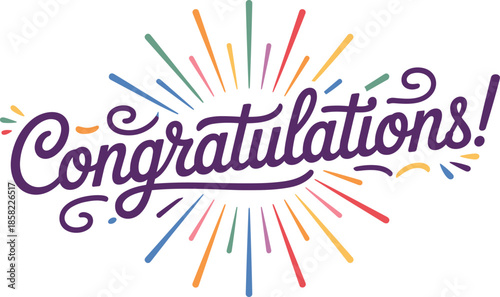 Colorful congratulations text with celebratory burst effect design