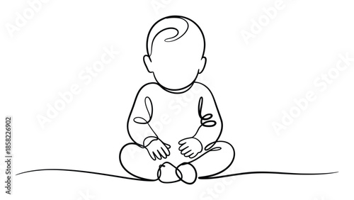  minimal baby sitting line illustration representing infant development, childhood innocence, parenting concept, newborn care, family love and early growth on white background