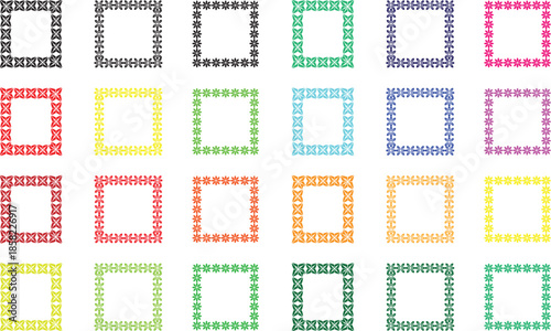 Traditional Japanese Asanoha pattern frame and decorative border design material set, isolated on white background