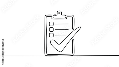  minimal clipboard checklist line icon representing task completion, approval process, quality control, to do list, project management and business verification concept on white background