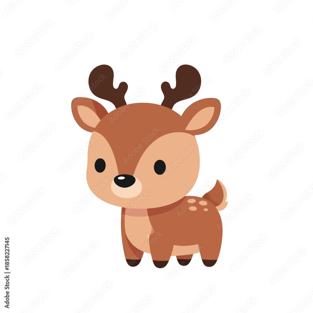 Fototapeta premium Cute Cartoon Deer with Antlers Standing.