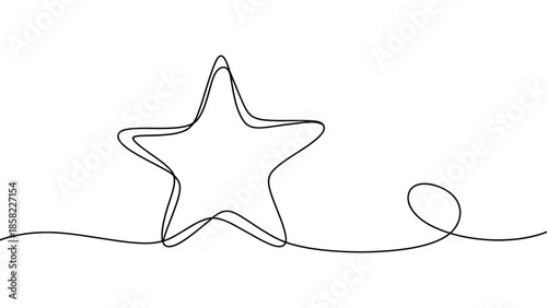 Continuous one line drawing of star shape isolated on white background, minimal outline illustration symbolizing rating, quality, achievement, success and favorite concept 