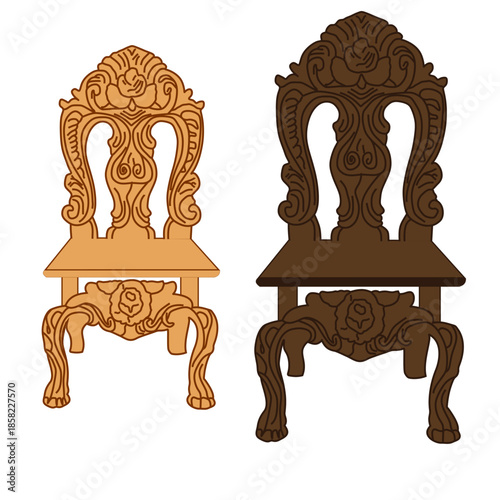 Ornate Carved Wooden Chairs Fully Editable Vector File