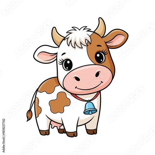 Cute cartoon cow with bell.