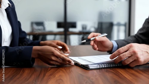 Job Applicant Handing Resume to Interviewer During Hiring Interview – AI Generated