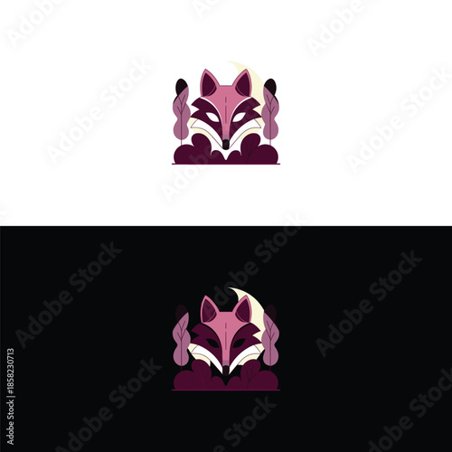 Stunning pink fox illustration on white and black backgrounds