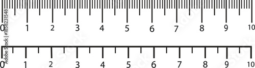 Clean metric ruler vector illustration with precise numeric scale and clear measurement markings, designed for education materials, technical drawings, engineering projects, printable resources, schoo