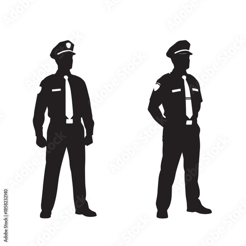 "Police Officer Silhouettes in Uniform – Law Enforcement Vector"