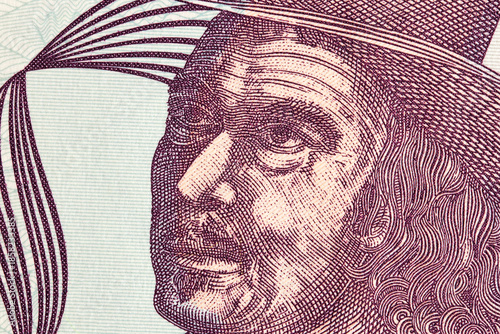 Fényképezés Melchor Perez de Holguin a closeup portrait from Bolivian money